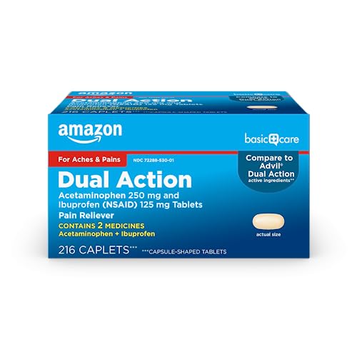 Amazon Basic Care Dual Action Acetaminophen 250 mg and Ibuprofen (NSAID) 125 mg Tablets, 216 Count