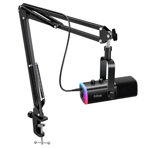 FIFINE XLR/USB Gaming Microphone Set, Dynamic PC Mic for Streaming Podcasting, Computer RGB Mic Kit with Boom Arm Stand, Mute Button, Headphones Jack, for Recording Vocal Voice-Over-AmpliGame AM8T