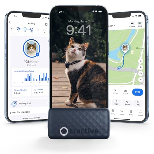 Tractive Smart Cat GPS Tracker | Real-Time Location &amp; Wellness Monitoring for Cats 6.5 lbs+ | Territory &amp; Locati