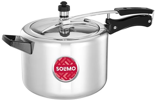 Amazon Brand - Solimo - Sleek Induction Bottom Aluminium Pressure Cooker - 5 Liter (Inner Lid), Silver Amazon Brand - Solimo - Sleek Induction Bottom 