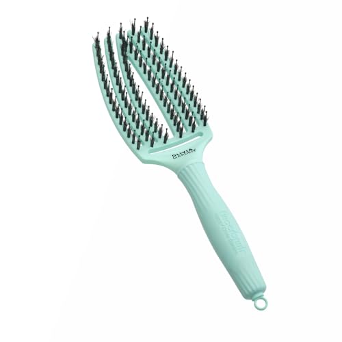 Olivia Garden Fingerbrush Care Iconic - Medium - Mint - Brosse Démêlante en Poils de Sanglier & Nylon pour Cheveux Sains et Brillants