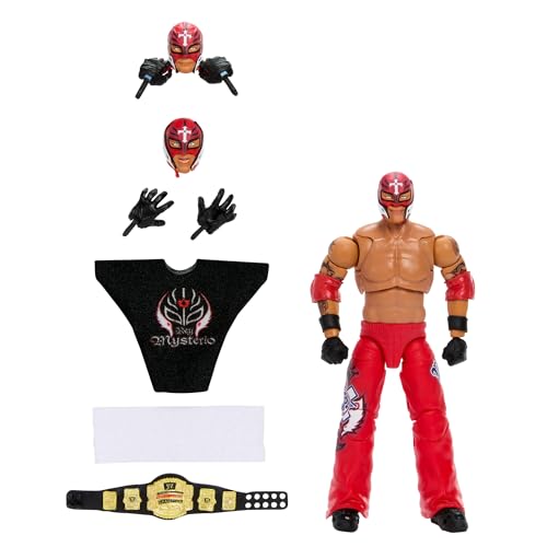 Mattel WWE Ultimate Edition Action Figure Rey Mysterio Fan TakeOver Collectible with Interchangeable Accessories, Extra Heads & Swappable Hands