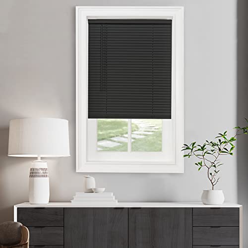 Cordless Light Filtering Mini Blind - 31 Inch Width, 48 Inch Length, 1" Slat Size - Black - Cordless GII Morningstar Horizontal Windows Blinds for Interior by Achim Home Décor