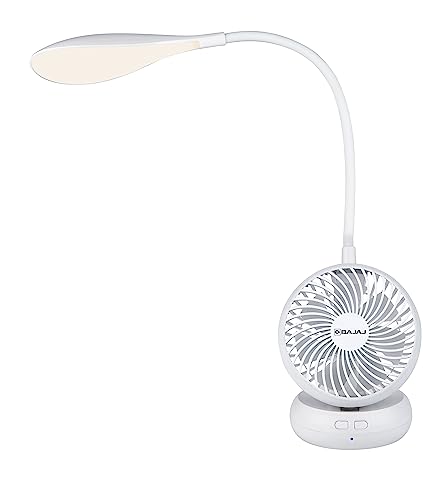 Bajaj Airlight 85 MM Personal Rechargeable Fan With Task Lighting | 8 W Table Fan | 360-Degree Table Lamp | 3-6 Hours Battery Backup | Silent Operatio