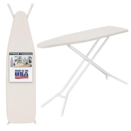 Full Size Ironing Board Made in USA – Beige by Seymour Home Products 4 Heavy-Duty Steel Legs Perforated Top for Steam 