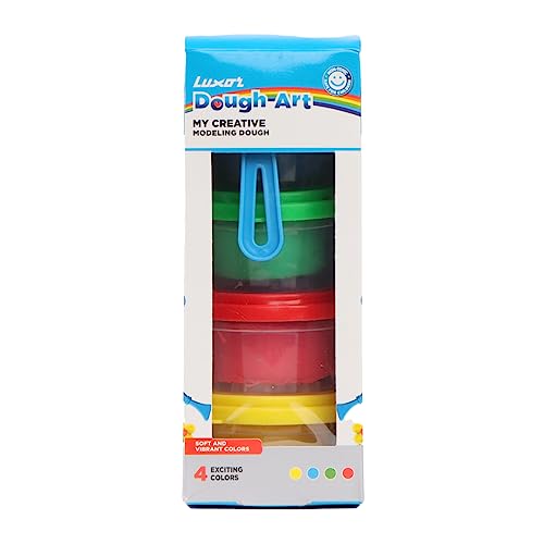 Luxor Doodles Double Decker Dough Pot: Ultimate Creative Play Set|4 Assorted colours Dough, 8 Design Moulds, 1 Roller & 1 Plastic Knife | Fun Kit for 