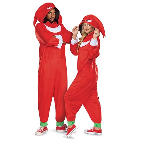 Disguise Sonic Knuckles Adult Costume, Official Sonic Movie 3 Hooded Jumpsuit for Men and Women, Adults Size XS/S