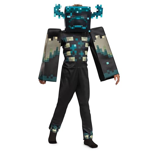 Disguise Minecraft Warden Costume, Official Deluxe Minecraft Costume for Kids with Headpiece and Jumpsuit, Child Size (4-6)