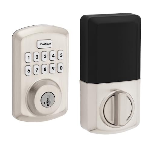 Kwikset Powerbolt 250 10-Button Keypad Satin Nickel Transitional Electronic Deadbolt Door Lock, Featuring Convenient Key