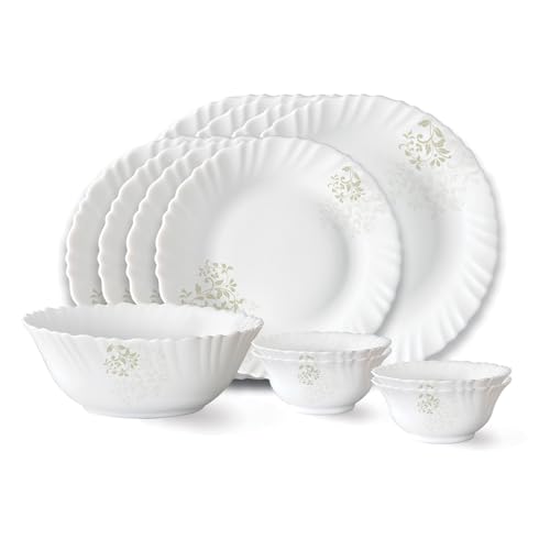 Ingot Fluted Series Opalware Dinner Set | 13 Pieces for Family of 4 | Microwave & Dishwasher Safe | Bone-Ash Free | Crockery Set for Dining & Gifting 