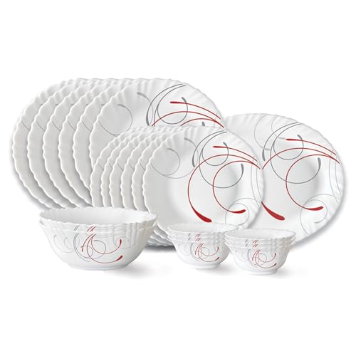 Boro Fluted Series Opalware Dinner Set | 21 Pieces for Family of 6 | Microwave & Dishwasher Safe | Bone-Ash Free | Crockery Set for Dining & Gifting |