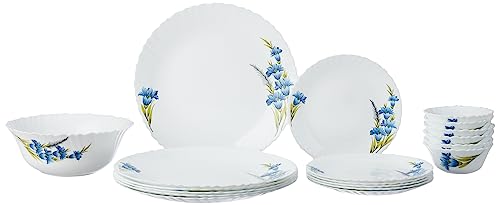 Larah by Borosil Nina Fluted Series Opalware Dinner Set Of 6 Full Plate, 6 Quarter Plates, 6 Veg Bowls and 1 Serving Bowl | Bone-Ash Free Crockery Set