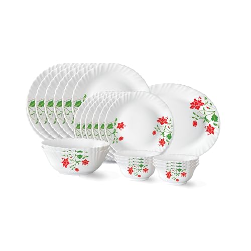 Larah by Borosil Hazel Fluted Series Opalware Dinner Set | 21 Pieces for Family of 6 | Microwave & Dishwasher Safe | Bone-Ash Free | Crockery Set for 
