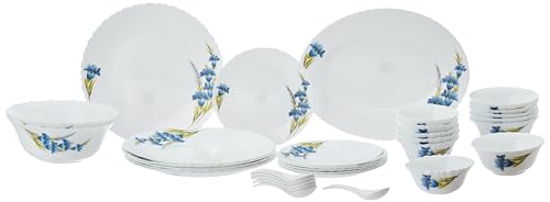 Nina Fluted Series Opalware Dinner Set | 33 Pieces for Family of 6 | Microwave & Dishwasher Safe | Bone-Ash Free | Crockery Set for Dining & Gifting |