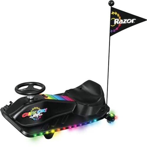 Crazy Cart Shift Lightshow Drifting Go Kart for Kids by Razor Multicolor LED Lights, Power Core Hub Motor, Variable Speed Foot Pedal
