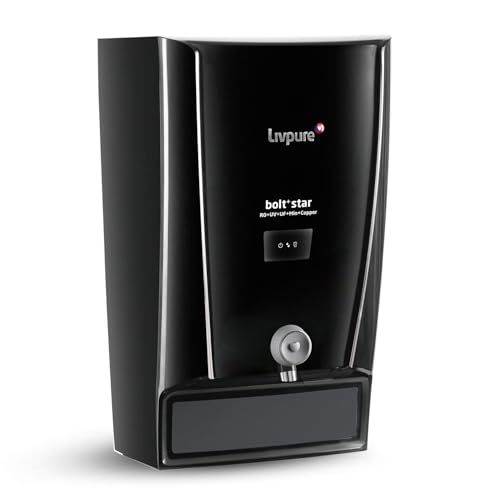 Livpure Bolt+ Star, 80% Water Savings, RO+In Tank UV+UF+Min+Copper+ 7 L Tank, Water Purifier for home, (Black) Suitable for Municipal, Tanker, Borewel