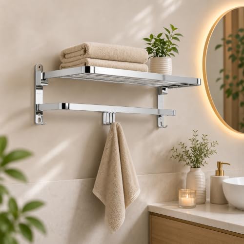 Bathroom Accessories-Stainless Steel 304 Grade Folding Towel Rack for Bathroom | 24 Inches | Towel Holder in Bathroom | Bathroom Stand