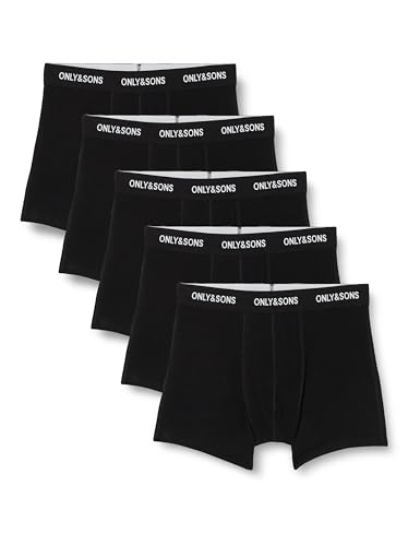 🔥 STARKER PREIS (-28%) Only & Sons Herren Onsfitz Solid Black Trunk 5-pack Noos Boxershorts, Black 2, S EU