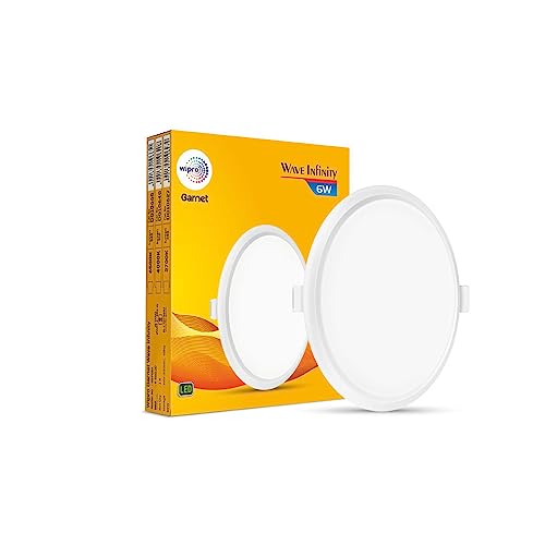 wipro Garnet 6W Round LED Wave Infinity Panel | Warm White Light (2700K) | Rimless Panel with Ultra-Slim Design | Recessed Down Light for False Ceilin