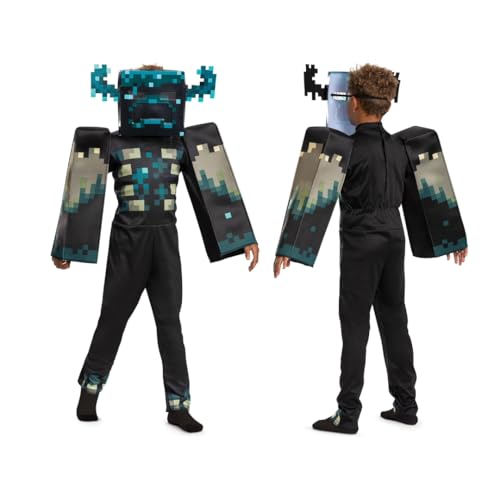 Disguise Minecraft Warden Costume, Official Deluxe Minecraft Costume for Kids with Headpiece and Jumpsuit, Child Size (7-8)