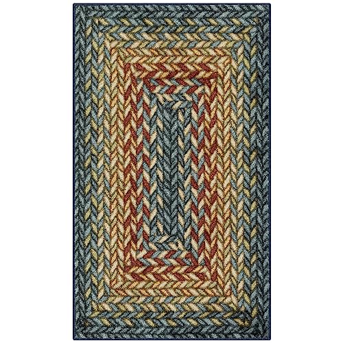 Maples Rugs Marion Bohemian Braided Design Print Area Rug – Made in USA – Washable, Non Slip Indoor Carpet for Entryway, Foyer, Kitchen, and Bathroom, 34" x 20", Multi-Color