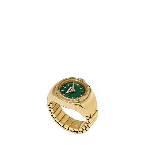 Fossil Women's Quartz Stainless Steel Two-Hand Watch Ring, Watch Rings for Women, Color: Gold/Green (Model: ES5308)