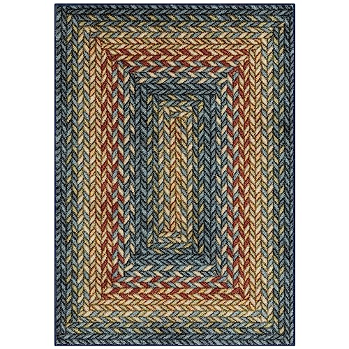 Maples Rugs Marion Bohemian Braided Design Print Area Rug – Made in USA – Washable, Non Slip Indoor Carpet for Entryway, Foyer, Kitchen, and Bathroom, 46" x 30", Multi-Color