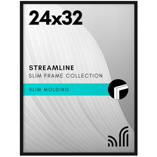 Americanflat 24x32 Poster Frame with Polished Plexiglass - Streamline Collection - Thin Border Picture Frame for Wall Display - Hanging Hardware Included - Black