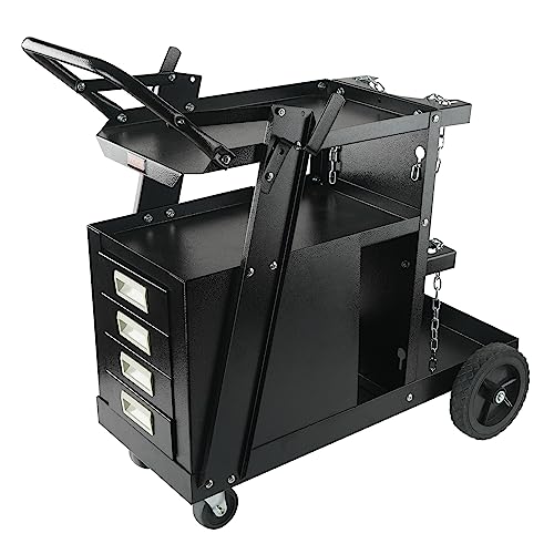 VEVOR Welding Cart, 2-Tier 4 Drawers with 265LBS Static Weight Capacity, 360° Swivel Wheels, Tank Storage Safety Chains, Heavy Duty Rolling MIG Welder Cart for Mig Welder and Plasma Cutter