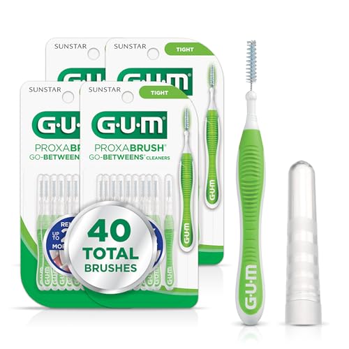 GUM Proxabrush Go-Betweens - Tight - Interdental Brushes - Soft Bristled Dental Picks for Plaque Removal Health - Safe for Braces & Dental Devices, 10 Count (Pack of 4)