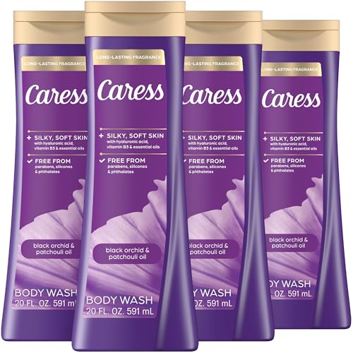 Caress Body Wash Black Orchid & Patchouli Oil To Relax and Recharge Relaxing, Fragrant Body Soap 20 fl oz, Pack of 4