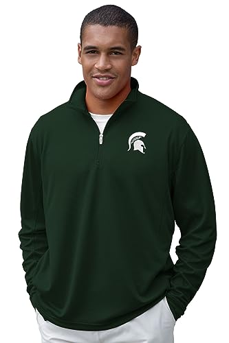 Vantage Apparel Men's Collegiate Micro Mesh Performance Team Color 1/4 Zip Pullover, Michigan State Spartans, Dark Forest Green, X-Large
