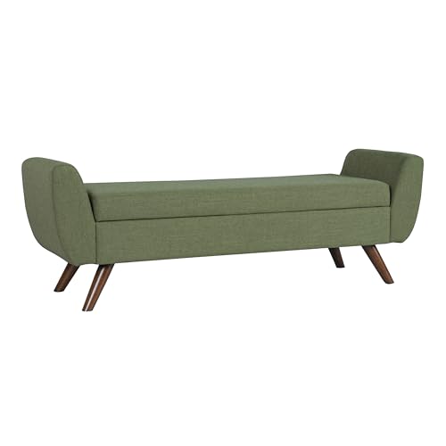 HomePop Modern Storage Bench with Wood Legs Home Décor|Bench with Storage for Living Room & Bedroom - Olive Green Woven