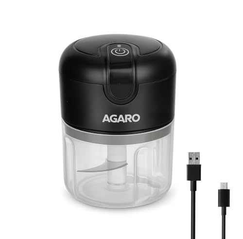 AGARO Elite Rechargeable Mini Electric Chopper, Food Grade Bowl, Stainless Steel Blades, Rechargeable, One Touch Operation, for Chopping Garlic, Ginge