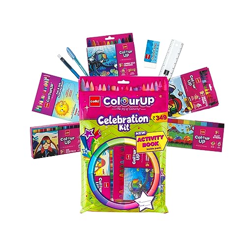 Cello Plastic Colourup Celebration Kit | Colour Set For Kids With Crayons, Sketch Pens, Coloured Pens & Activity Book | Gift For Kids' Birthdays & New