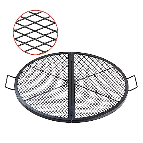 VEVOR X-Marks Fire Pit Grill Grate, Foldable Round Cooking Grate, Heavy Duty Steel Campfire BBQ Grill Grid with Handle and Support X Wire, Portable Camping Cookware for Outside Party, 36 Inch Black