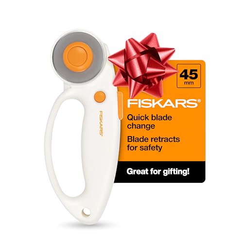 Fiskars 45mm Rotary Cutter for Fabric with Ergonomic Loop Grip, Premium Steel Rotary Fabric Cutter Blade for Precise Cuts, Arts and Crafts, Sewing Supplies and Quilting Tools