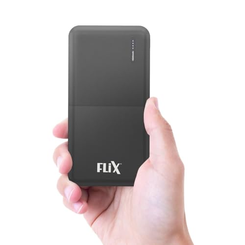 FLiX New Launch PowerXtreme 10,000mAh Slim Power Bank, USB C/Micro USB Input, Dual USB A Output, Compatible with iPhone 14 13 12 11 Samsung S22 S23 S2
