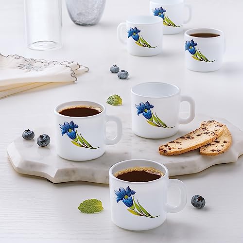 Larah by BOROSIL Nina Opalware Mug, Set of 6 Tea/Coffee Mugs, 100 ml Each, Microwave & Dishwasher Safe, Bone-Ash Free, Crockery Set Ideal for Daily Us