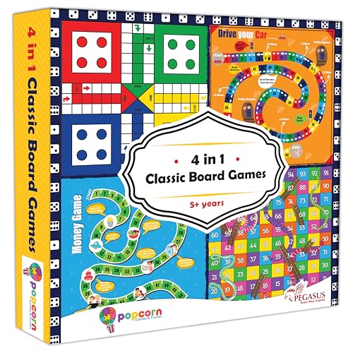 popcorn Games & Puzzles Classic Board Games for Smart Kids|Help to Boost Decision Making,Strategic Thinking and Problem Solving (4 in 1)