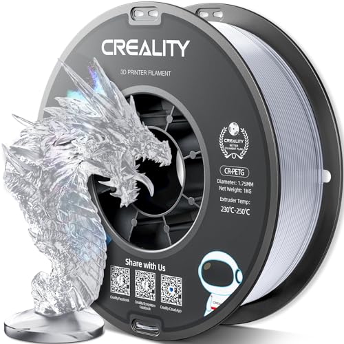 Official Creality PETG 3D Printer Filament 1.75mm 1KG (2.2lbs), High Precision Strong Toughness, Odorless Better Flow, Moistureproof 3D Printing CR Ender Filament, Transparent