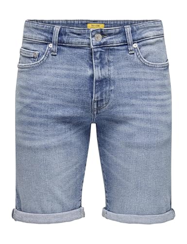 🔥 STARKER PREIS (-52%) ONLY & SONS Herren Jeans Shorts ONSPly Denim Bermuda mit Aufschlag 22028772 Medium Blue Denim M