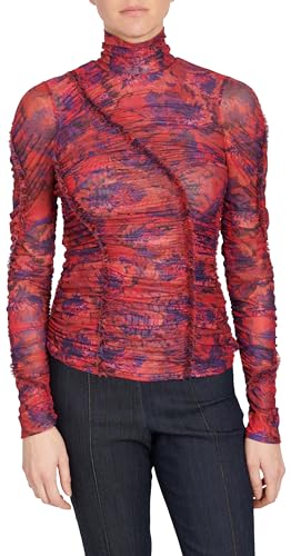 Cinq a Sept Marbled Peonies Ellianna Top, Dark Red Multi, XX-Small