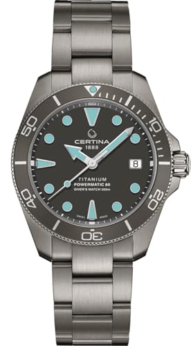 Certina, Mens, DS Action Diver 38mm Powermatic 80, Titanium, Swiss Automatic, Watch, Anthracite, Titanium, 19, (C0328074408100)