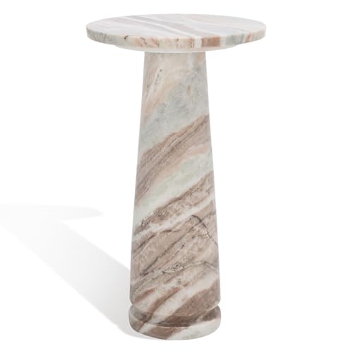 SAFAVIEH Couture Collection Valentia Small Accent Table, Round White and Brown Marble (SFV9704B)