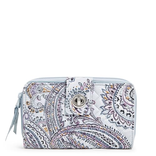 Vera Bradley Women's Cotton Turnlock Wallet With Rfid Protection, Soft Sky Paisley, One Size