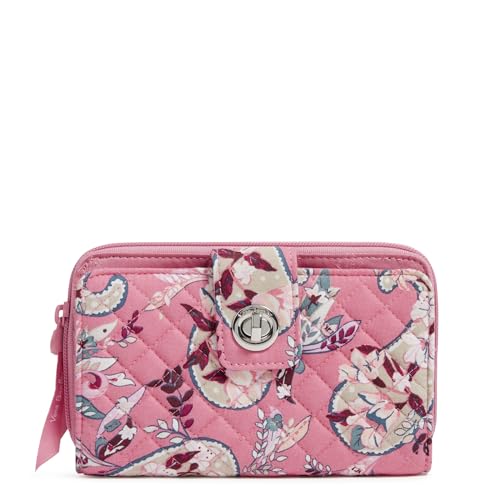 Vera Bradley Women's Cotton Turnlock Wallet With Rfid Protection, Botanical Paisley Pink, One Size