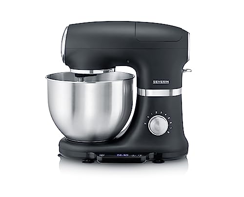 (-54%) SEVERIN Küchenmaschine mit Waage, große Knetmaschine für bis zu 3 kg Kuchenteig, robuste Teigmaschine mit Knethaken, Flachrührer und Schneebesen, 1.000 W, schwarz, matt,Edelstahl, KM 3898