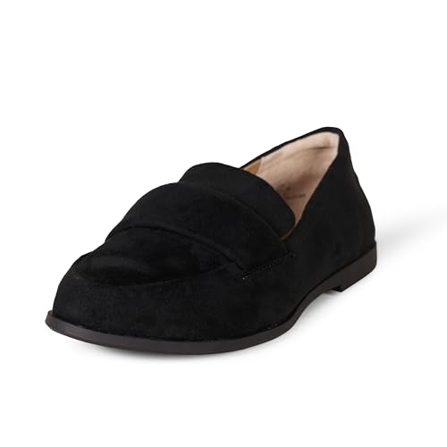 Amazon Essentials Women's Soft Moccasins Toe Loafer, Black Faux Microsuede, 7.5