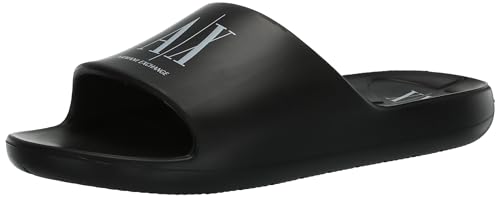 Armani Exchange Men's Icon Slide Sandal BLACK+OP.WHITE, 9 (US SIZE)